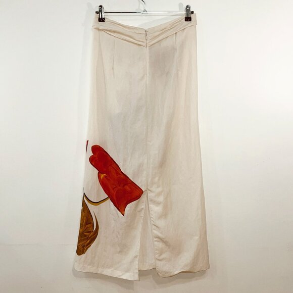 Last Chance! New Vince Tencel Abstract Painted Knot Midi Skirt Cream M $395 - Picture 3 of 8